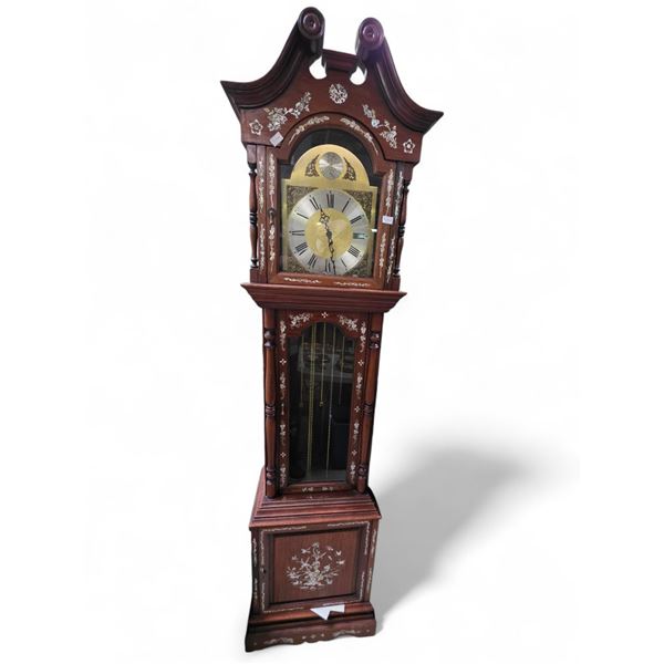Vintage Grandfather Clock with Inlaid Grape Vine Pattern - 12" x 20" x 82" tall