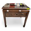 Image 1 : Solid Wood End Table with Carved Dragon Design Drawer Front & Plate Glass Top - 22" x 22" x 22" tall