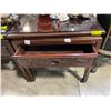 Image 2 : Solid Wood End Table with Carved Dragon Design Drawer Front & Plate Glass Top - 22" x 22" x 22" tall