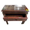 Image 2 : Solid Wood End Table with Carved Dragon Design Drawer Front & Plate Glass Top - 22" x 22" x 22" tall