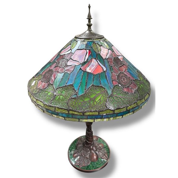 Stained Glass Tiffany Style Lamp Floral Pattern Shade with Pear & Vine Base - 30" tall with a 20" di