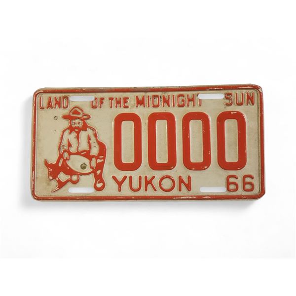 Vintage Yukon "Land of The Midnight Sun" 1966 License Plate - 0000