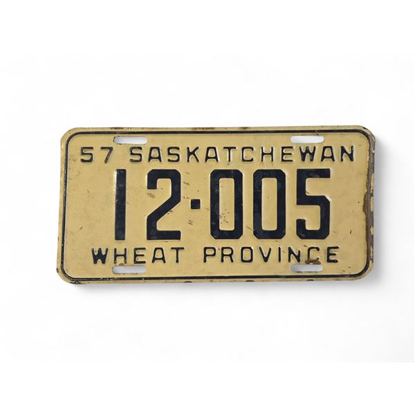 Vintage Saskatchewan "Wheat Province" 1957 License Plate - I2-005