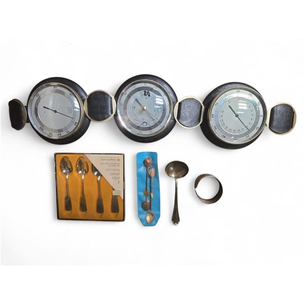 Group - Vintage collectable spoons & weather station