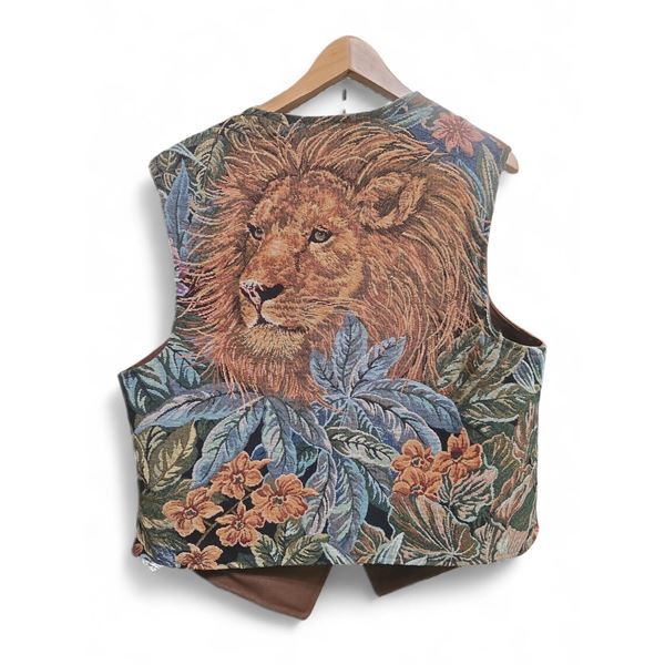 Leather vest w/ floral lion pattern