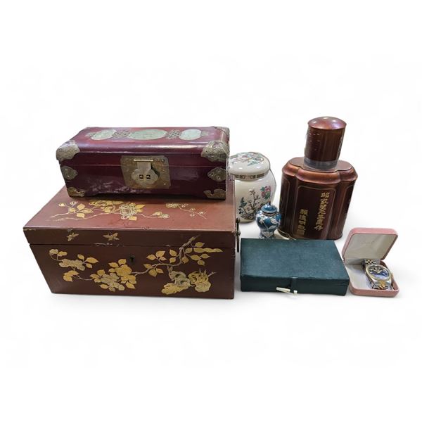 Group - Including Asian Snuff Tobacco Bottles, Jewelry Boxes, Replica Presidential Rolex Day/Date, E