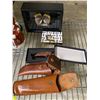 Image 2 : Shelf  - Misc. Items Including  Crystal, Picture, Taxidermy Butterfly, Pocket Knives, Etc.