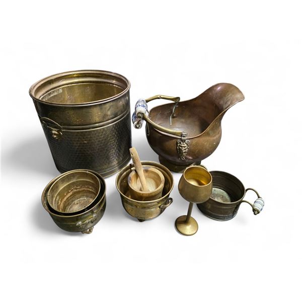 Vintage copper pale, bucket & pots