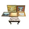 Image 1 : Group - Framed acrylic on canvas pictures & foot stool