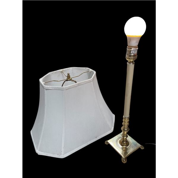 Brass Based Candlestick Lamp with White Shade