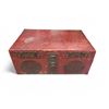 Image 1 : Red Painted Chinese Thickened Paper Chest - 18" x 28" x 12" tall
