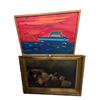 Image 1 : 1 Original Oil Painting of a Boat (21" x 28") and 1 Framed Still Life (26" x 36")