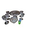 Image 1 : Group of Vintage Etched Glass Wine Glasses, 2 Shot Glasses and 2 Pedestal Dishes