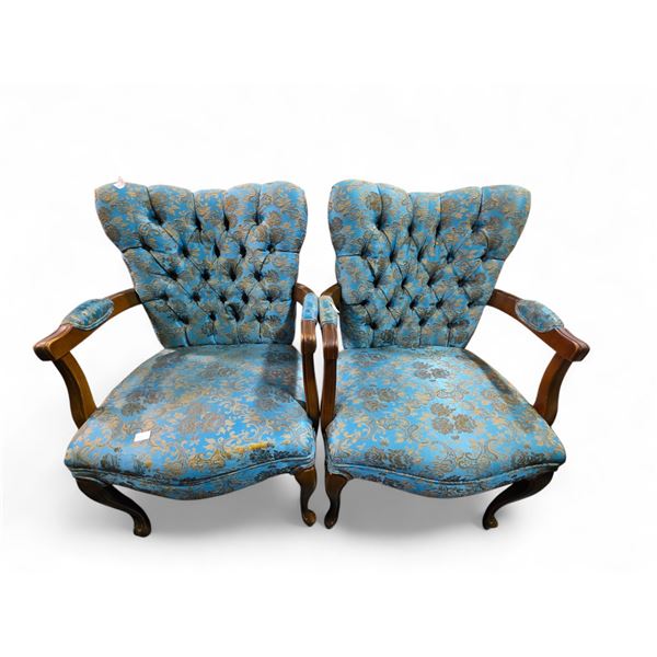Pair of Vintage Blue Brocade Arm Chairs