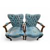 Image 1 : Pair of Vintage Blue Brocade Arm Chairs