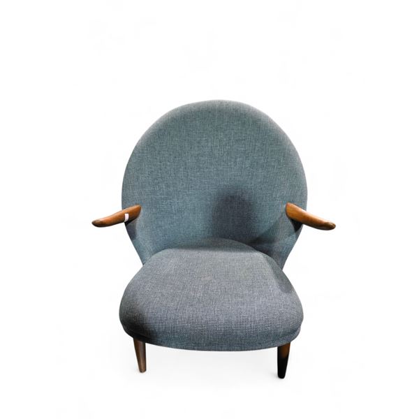 Mid-Century Modern Upholstered Teak Arm Chair