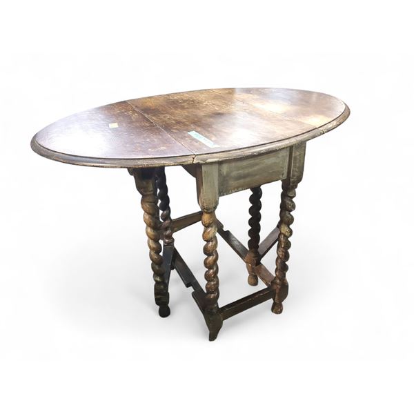 Antique Oval Barley Twist Drop Side Gate Leg Table - Top is 42" x 30"
