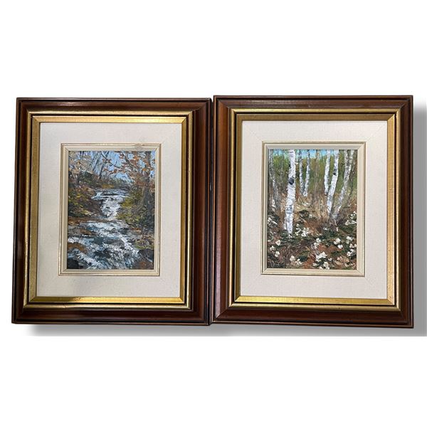 2 Original 1987 Original Oil Paintings by Ursula Ossenberg - "New Beginning" & "Rocky Creek" - Frame