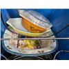 Image 2 : Tote of Kitchen Ware & 2 Vintage Pyrex Dishes