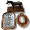 Image 1 : Miniature Portrait, Bronze 6" Horse & Silvered Butterfly Plaque (6" x 8")
