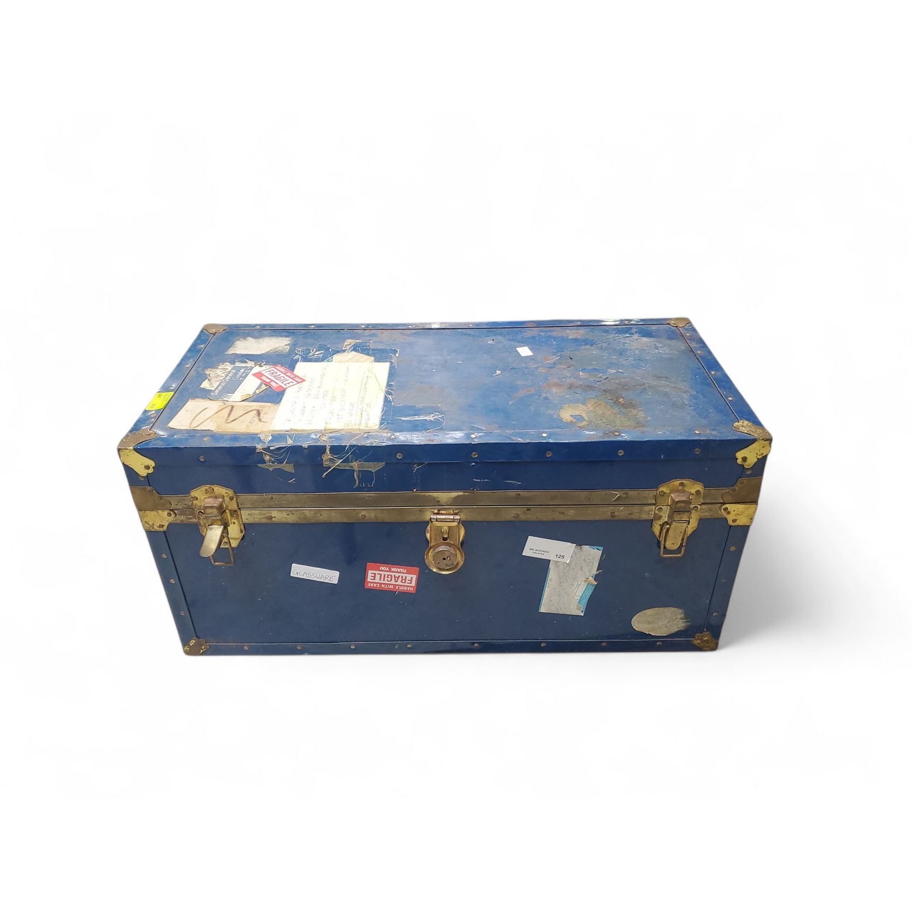 Large Blue Trunk Vintage Blue Storage Trunk, Approx, H16