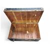Image 2 : Large Flat‑Top Travel Trunk with Brass Hardware and Casters, Approx. H16" x W34" x D19"