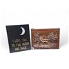 Image 1 : 2 Hanging Wall Decor - Vintage Metal Art Elk In Woods 3D Copper tone on Oak frame & Quote Sign