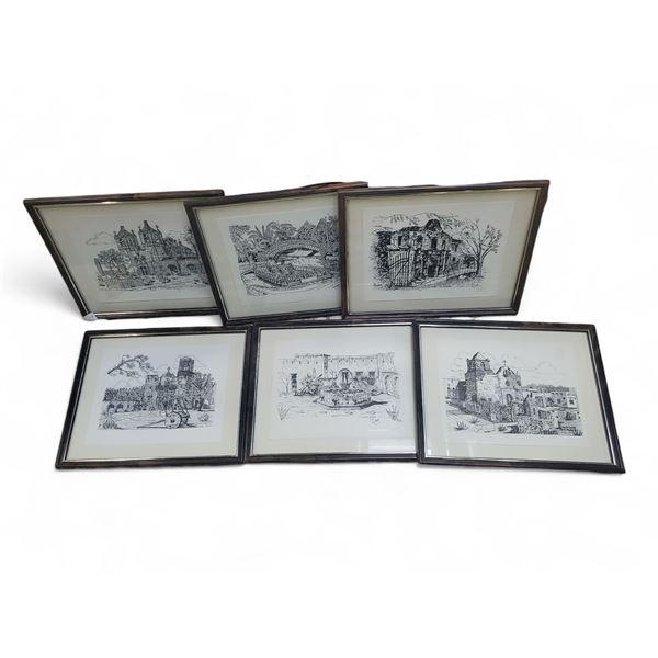 6 B/W Architectural Prints: Spanish Colonial Missions & Ruins Theme