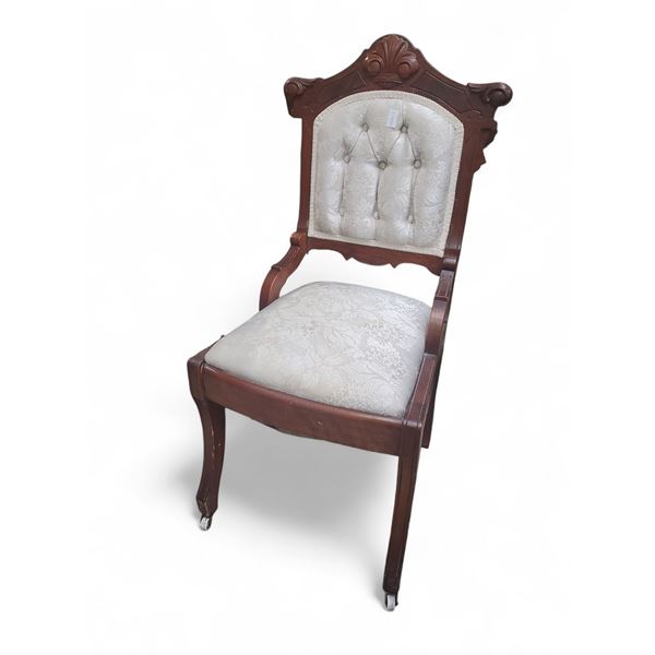 Victorian‑Style Carved Side Chair with Front Casters (Approx. H 36")