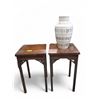Image 1 : West Germany Mid Century Ceramic Vase White and Pair of Wooden Side Tables (H 21" x 30" x 30")