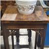 Image 2 : West Germany Mid Century Ceramic Vase White and Pair of Wooden Side Tables (H 21" x 30" x 30")