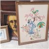Image 2 : Group of 7 Framed Art Pieces & Mid‑Century Style Wooden Magazine Rack