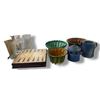 Image 1 : Group of Vintage Mixed Household Items Includes Glass Measuring Pitchers, Ceramic Bowls, and Blue Po