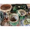 Image 3 : Group of Vintage Mixed Pottery, Green Glazed Planters, Decorative Plates, and More