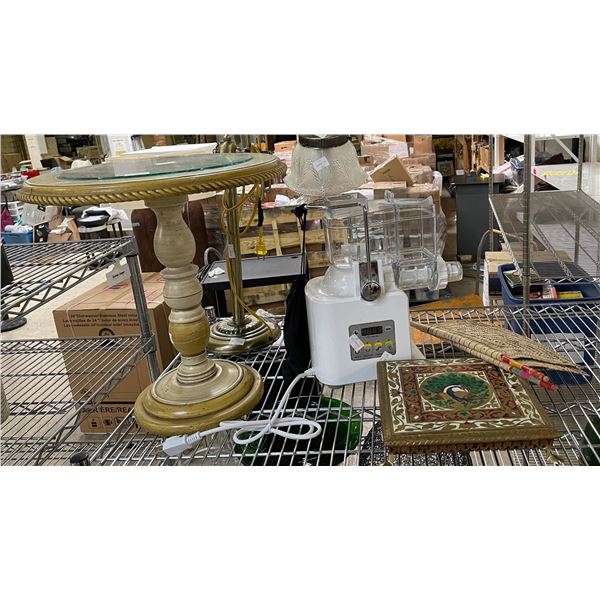 Group of Mixed Home Items - Pedestal Side Table, Table Lamp, Electric Kitchen Appliance, and More