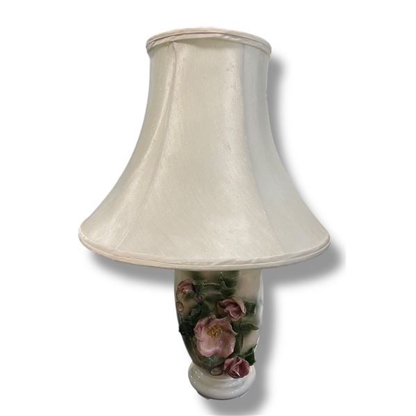 Vintage Porcelain Rose-Flower Table Lamp - As Is