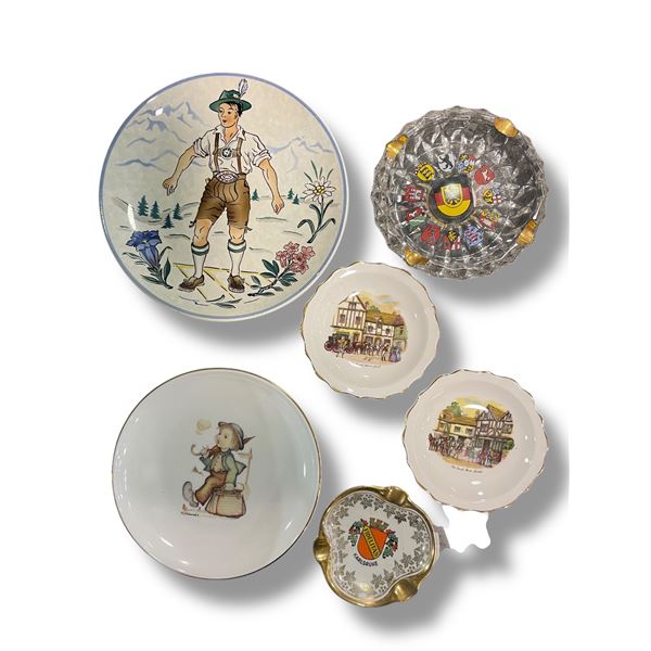 Group of 6 Assorted Vintage Dishes: German/Bavarian Plates and Ashtrays