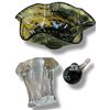 Image 1 : 3 Art Glass Pieces: Ruffled Multicolor Bowl, Elephant, and Bird Figurine