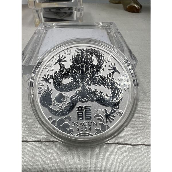 NEW 2024 1 oz AUSTRALIA DRAGON REVERSE PROOF  $1 SILVER COIN 1952-2022 UNC