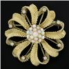 Image 2 : Vintage 14k Yellow Gold 0.28 ctw Diamond & Opal Textured Swirl Flower Pin Brooch