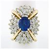 Image 2 : Large Vintage 14k Gold 6.24 ctw GIA Oval Ceylon Sapphire & Diamond Cocktail Ring