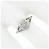 Image 4 : Antique Art Deco 18k White Gold European Diamond Floral Filigree Engagement Ring
