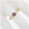 Image 5 : 14k Yellow Gold 0.14 ctw Diamond & Ruby Halo Petite Floral Ribbed Cluster Ring