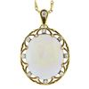 Image 2 : Vintage 14k Gold Oval Cabochon Opal Single Cut Diamond Open Pendant 15.5" Chain