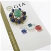 Image 1 : Handmade Solid Gold GIA Carved Emerald Lapis Ruby Diamond Floral Pin Brooch