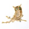Image 3 : Vintage Detailed Textured 14K TT Gold Diamond & Chalcedony Owl on Branch Brooch