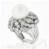 Image 9 : Large Vintage Handmade Platinum 14mm Pearl w/ 6.57 ctw Diamond Wire Work Dome Ri