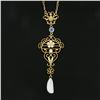 Image 5 : Art Nouveau Krementz 14K Gold Sapphire, Pearl & Enamel Lavalier Pendant & Chain