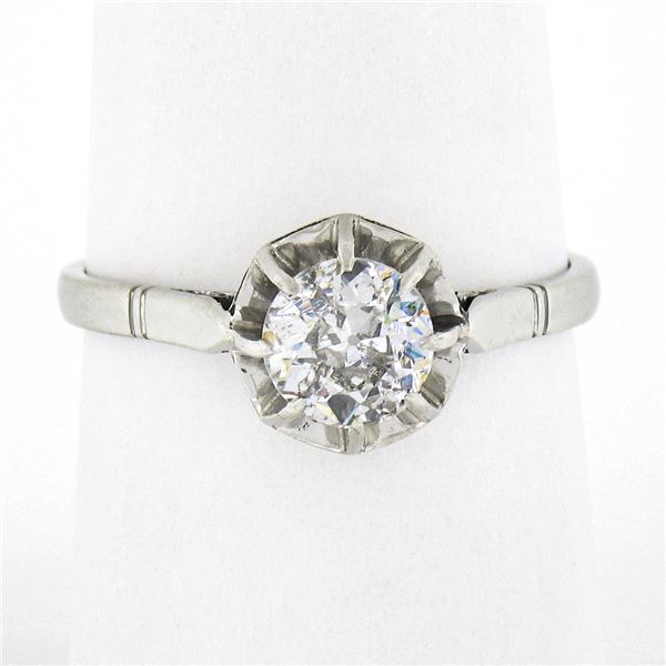 Antique Art Deco French Platinum Illusion Set Diamond Solitaire Engagement Ring