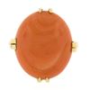 Image 4 : Vintage 18K Gold Cabochon Pinkish-Orange Natural Coral Open Work Solitaire Ring